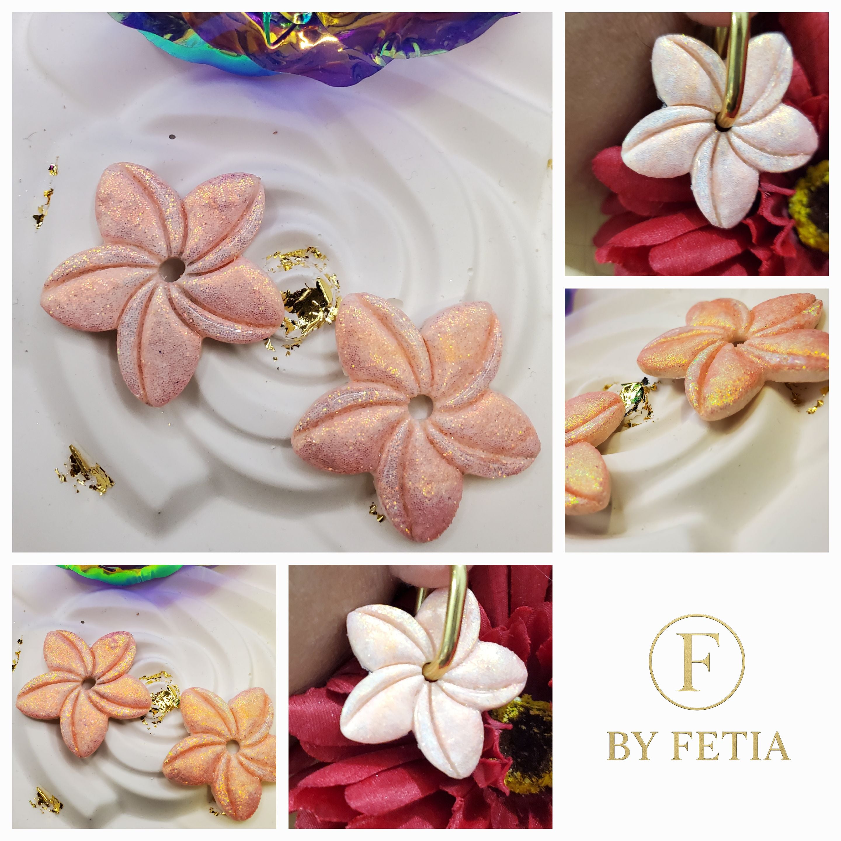 🌺 Pampilles "Bella" – Fleurs de Tiaré en pâte polymère et résine UV