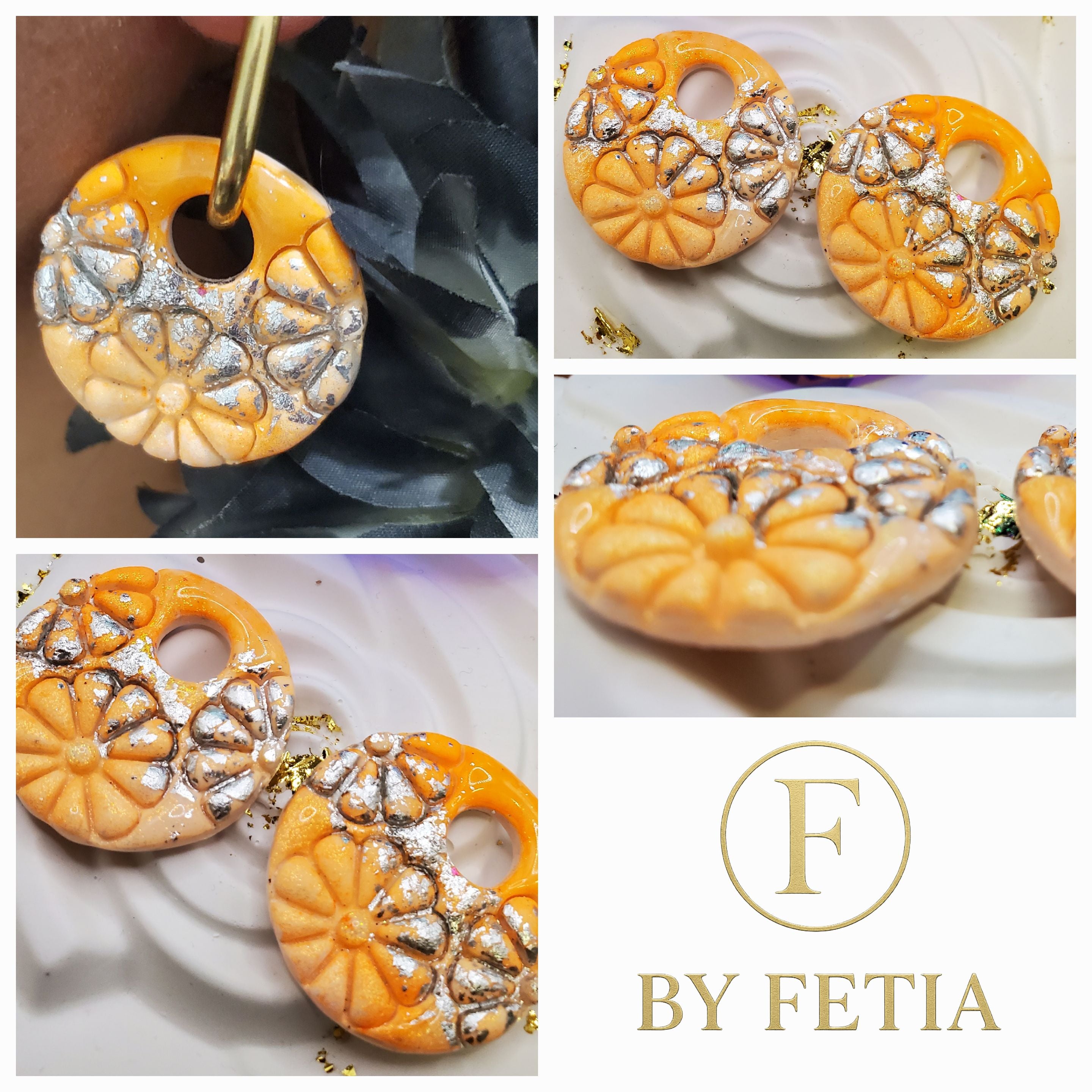 🌸 Pampilles « Posy » – Grosses Rondes en Pâte Polymère et Résine UV